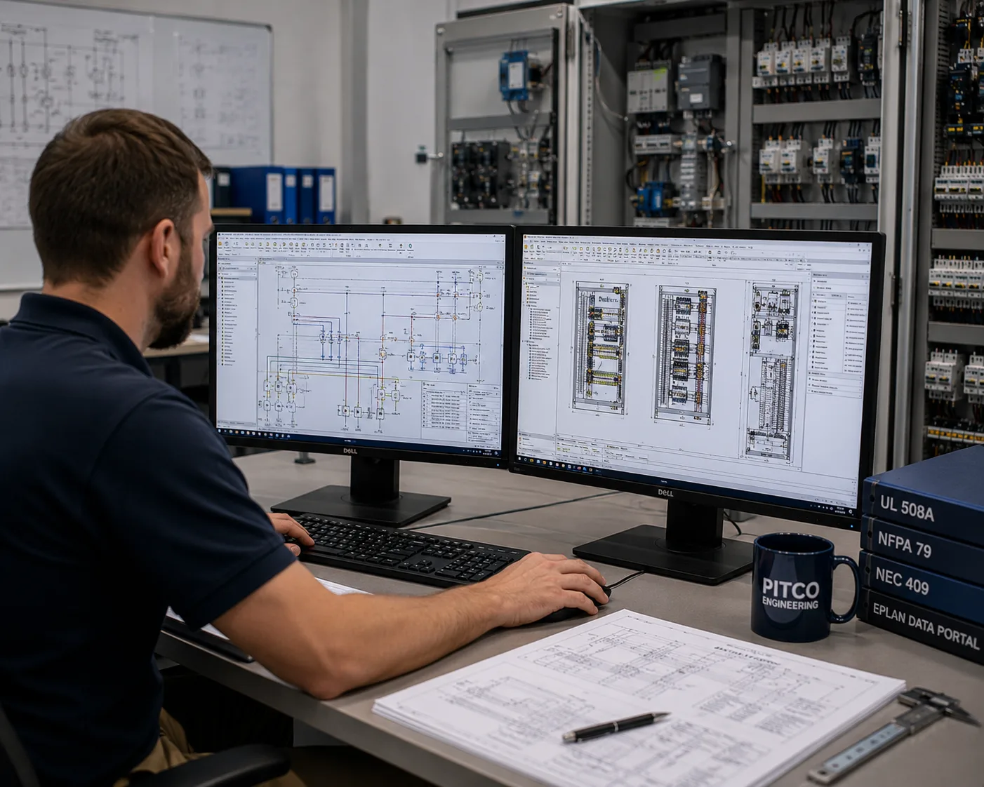 Electrical design schematics and control panel drawings produced by PITCO engineers.