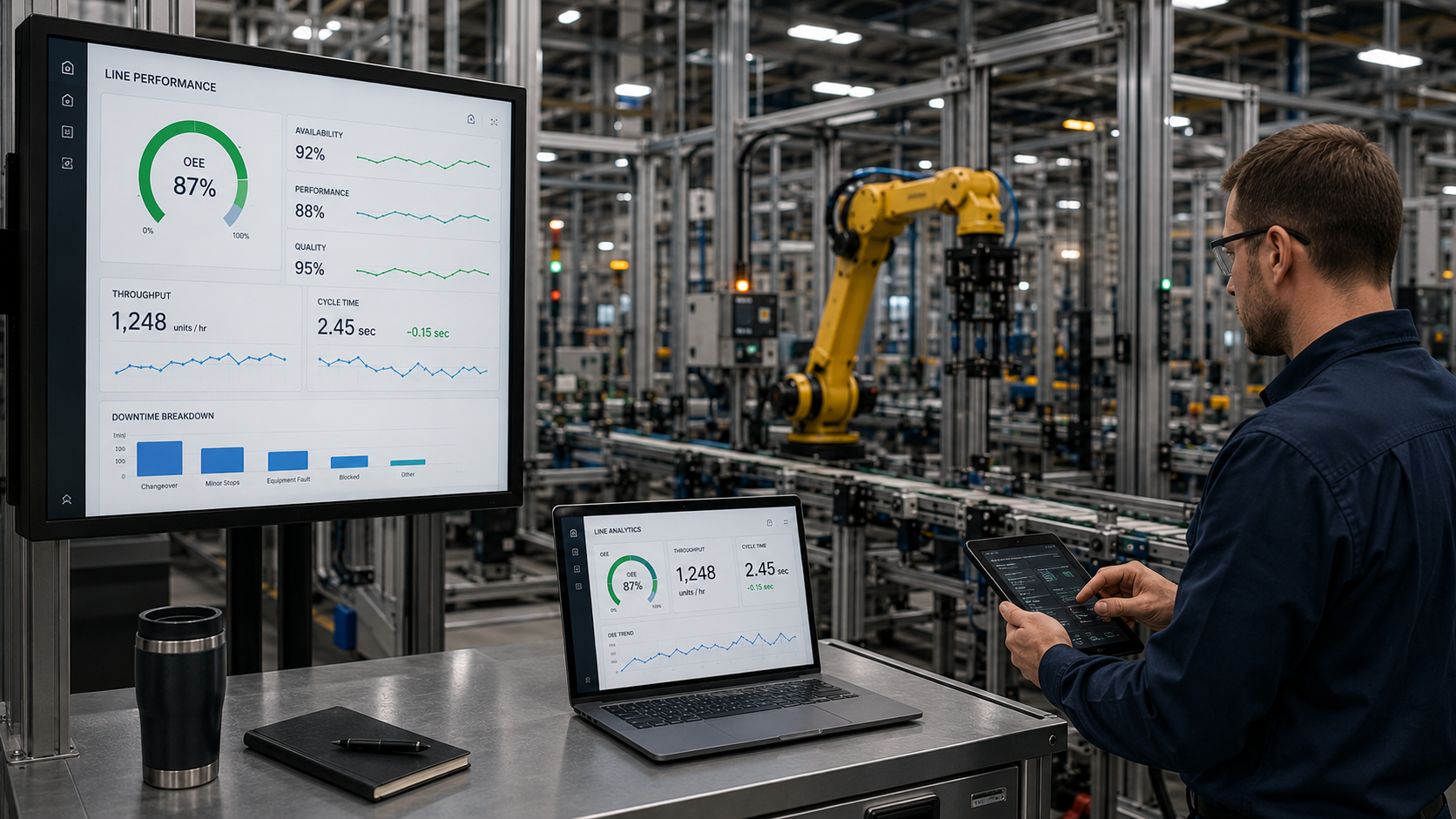 PITCO engineers optimizing a running automated production line for higher OEE and throughput.