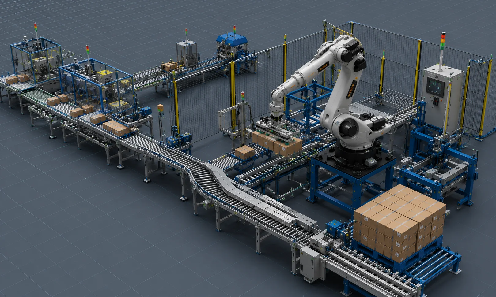 A digital twin used for virtual commissioning — control software and robot programs tested against a model.