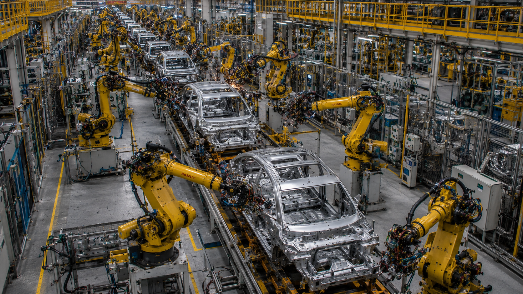 A robotic automotive assembly line