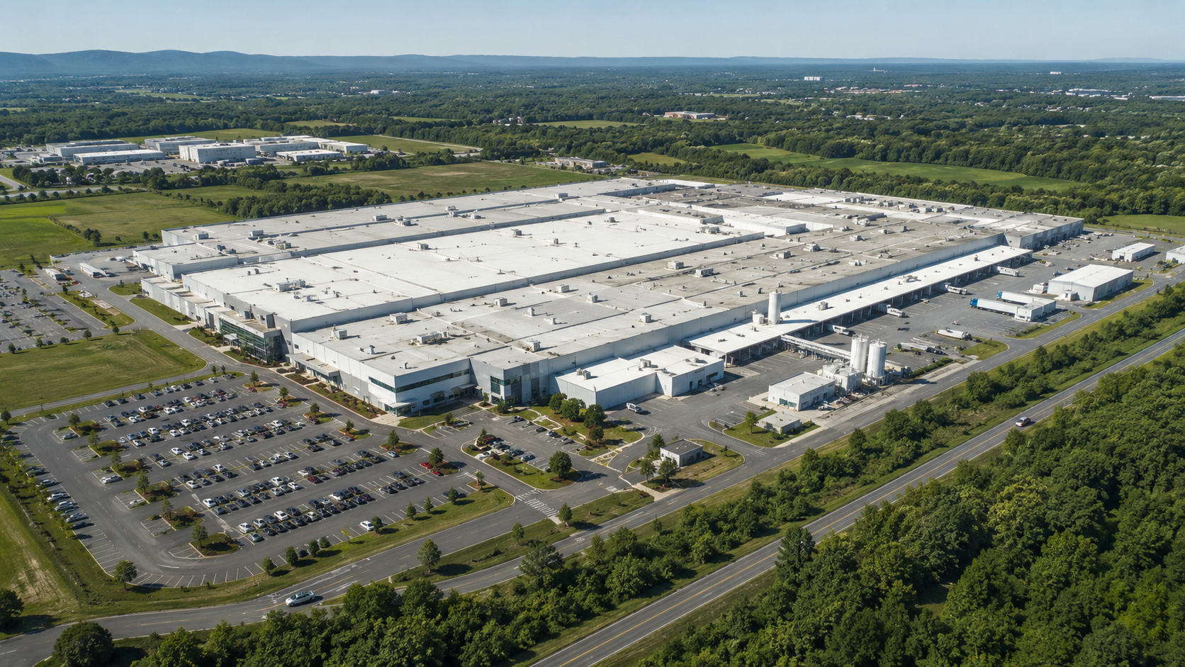 Aerial view of a large manufacturing plant