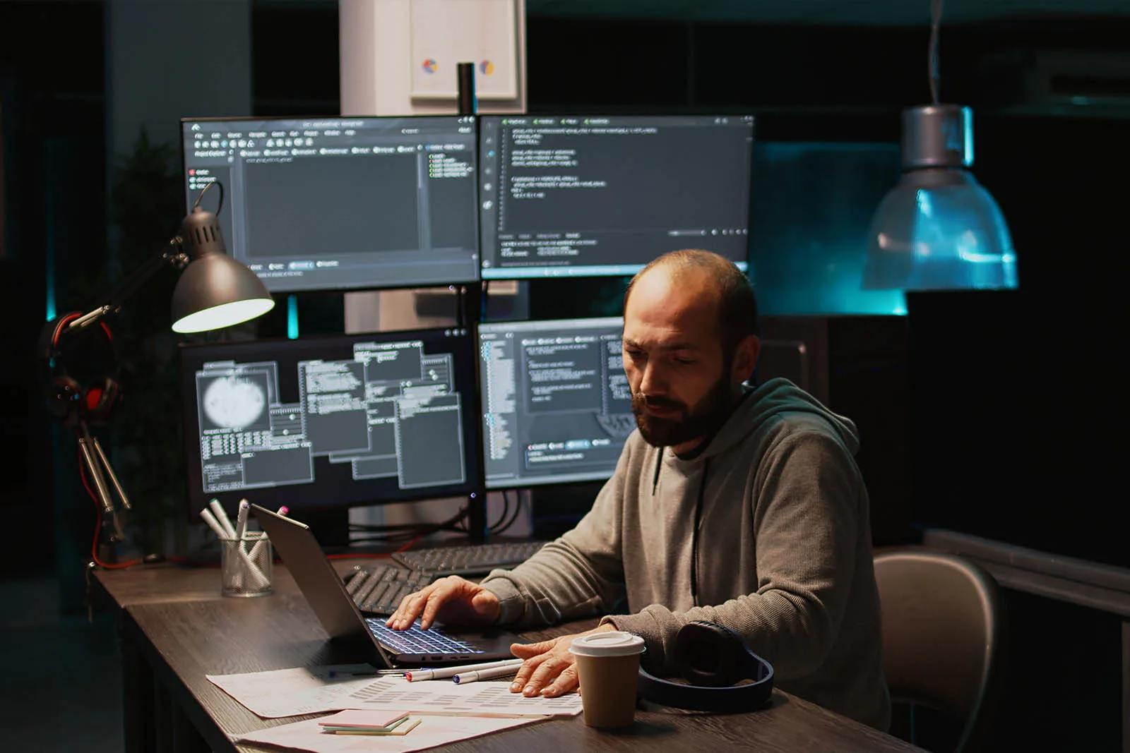 Team of developer programmer working on project in software deve